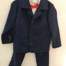 Artex – Garnitur granatowy w drobne kropeczki + mucha czerwona w kropki